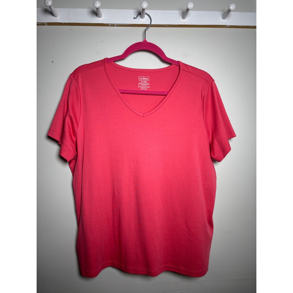 L.L.Bean Supima Cotton V Neck T Shirt XL Pink Short Sleeve